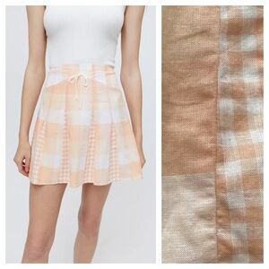 For Love And Lemons Orange Sherbert White Plaid Eugenie Linen-Blend Mini Skirt